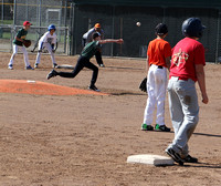 The Granada Little Leaguers continue to prepare for the start of the season.  In the photo, the Major’s A’s and Cardinals play a scrimmage game.  The bases are loaded with one out, so the A’s infielde