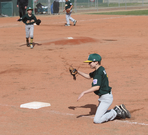 The ball hit the base and popped right over his head.  Note the pitcher's expression