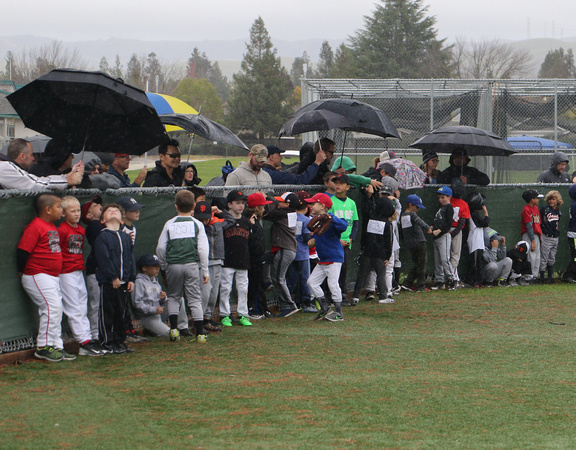 Granada Little League held the first of two tryouts on a rainy Saturday morning.  All tryouts were held on the T-Ball field, which is a turf field, as the other fields were unplayable due to muddy con