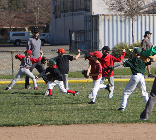 The first team practices of the year for Granada Little League took place on February 6.  Shown here is a Majors team warming up.  Opening day is Saturday, March 5th.