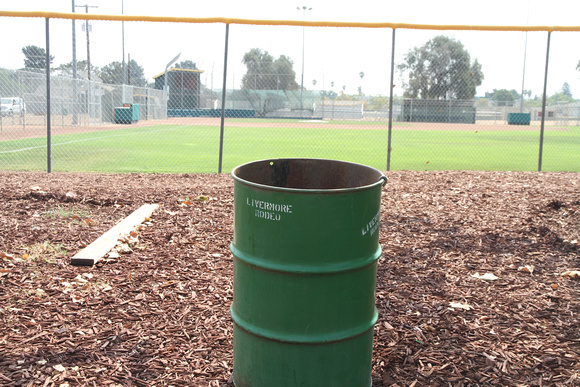 The trash cans were borrowed from the Livermore Rodeo